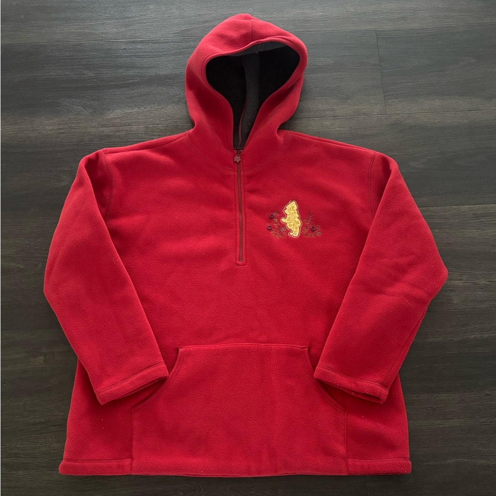 Y2K Disney Store Winnie The Pooh Red Fleece Partial Zip Hoodie Jacket Womens XXL